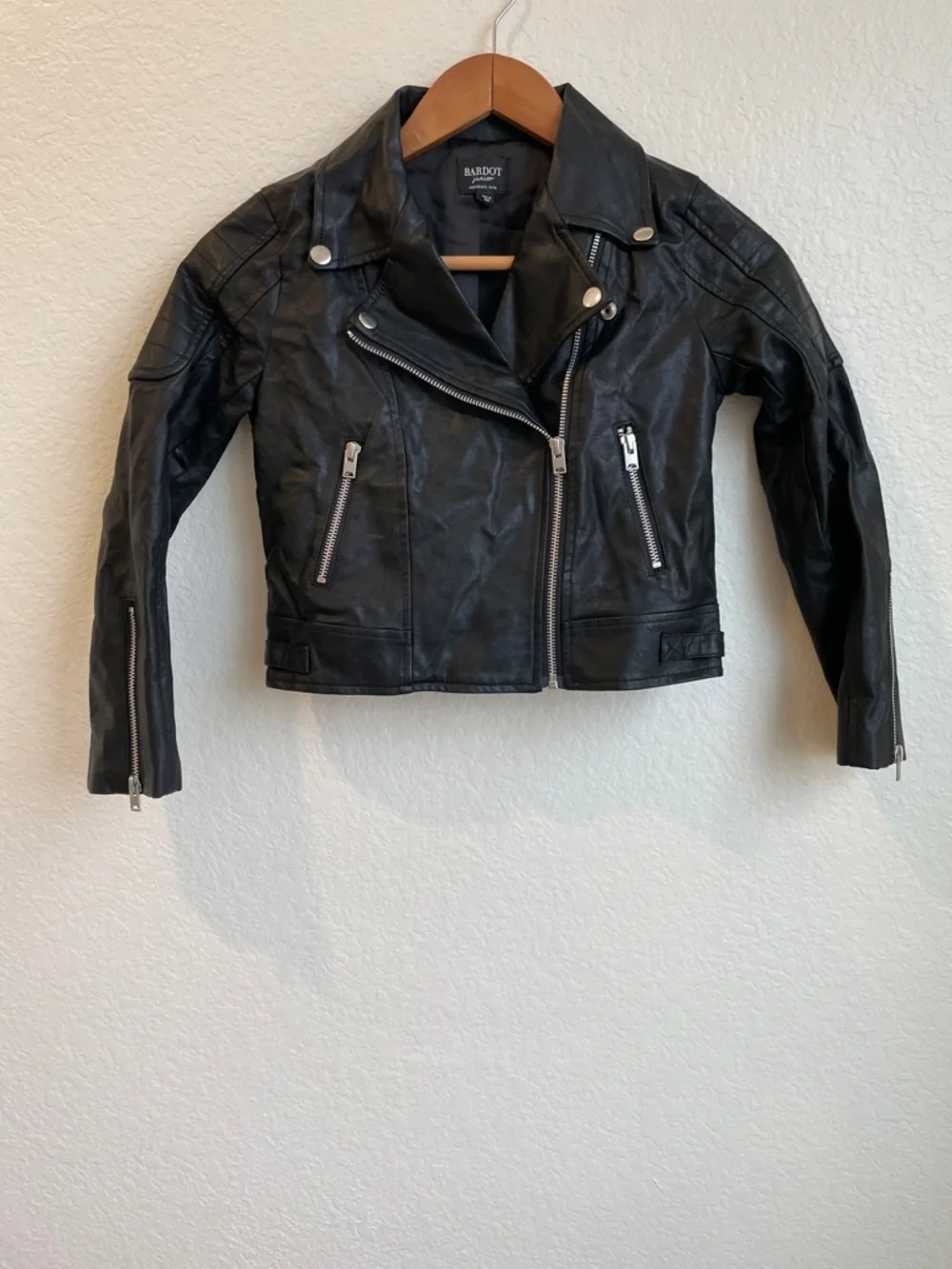 Bardot Junior • Black Leather Asymmetrical Moto Jacket • 8